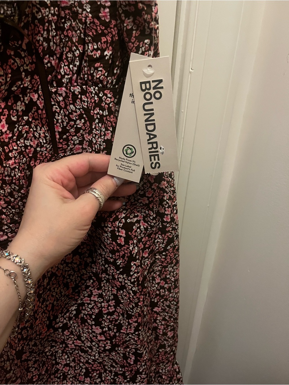 No Boundaries Brown Slip Dress with Pink and White Floral Print - Picture 8 of 9